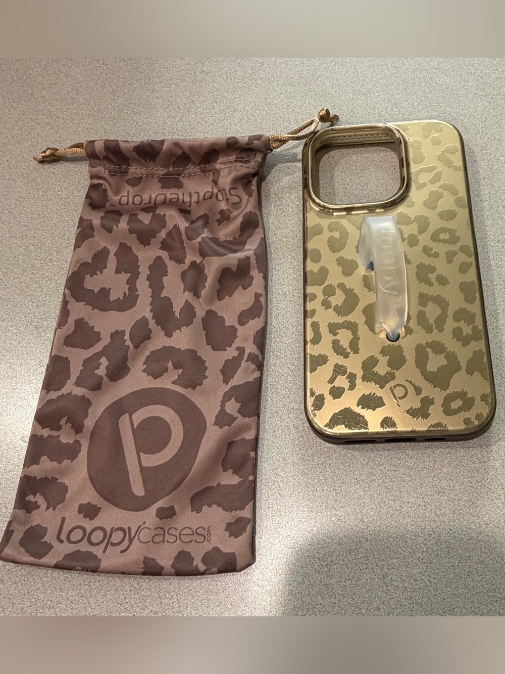 Loopy Case Metallic Gold Leopard Print Phone Case with Loop Grip